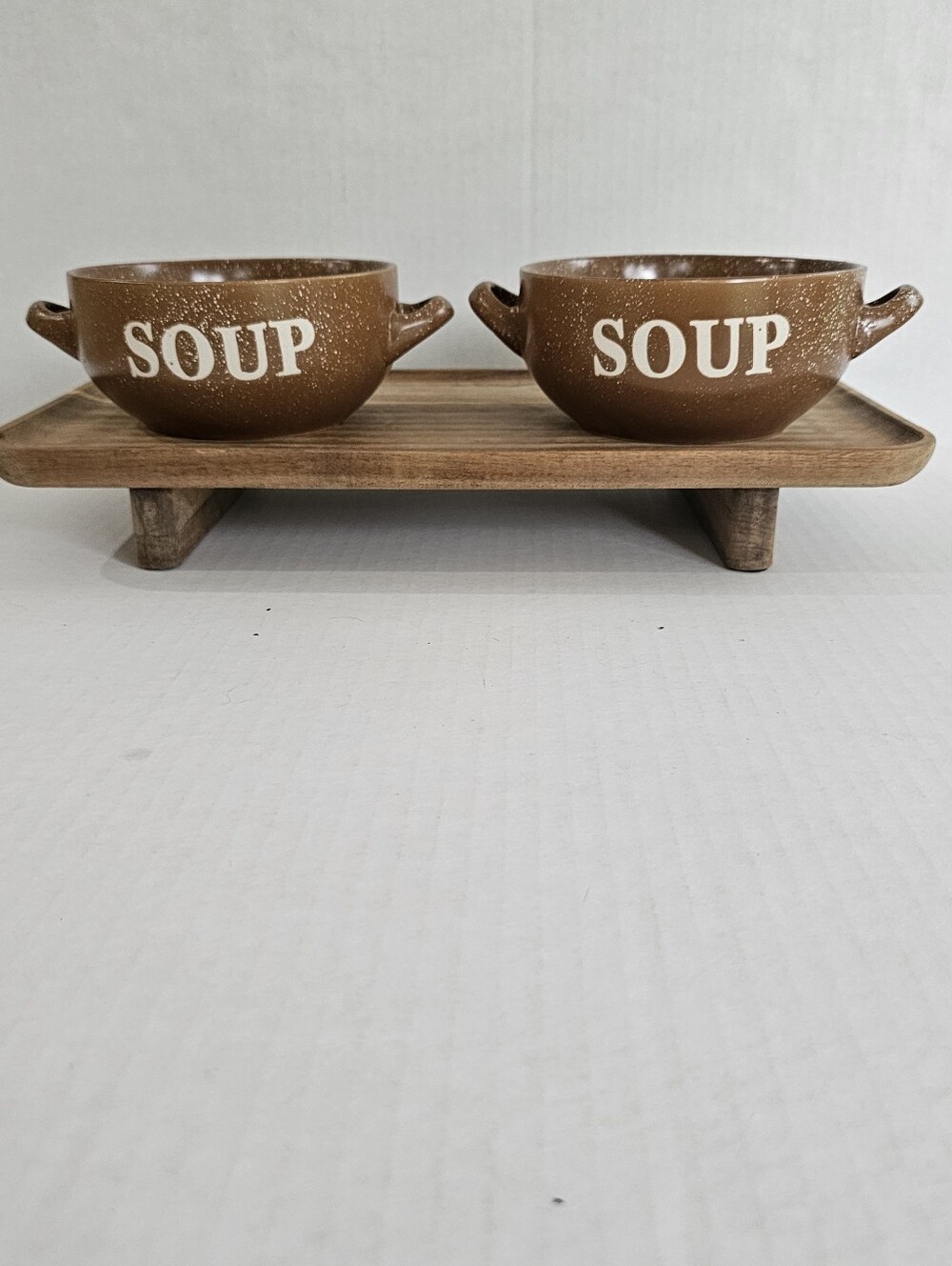 Mulberry Home 2 Brown Speckled Soup Bowls Double Handles Ceramic Rustic